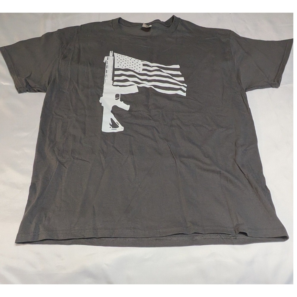 Hanes Graphic Tee Mens Large Grey  AR-15 American Flag Patriotic 2nd Amendment